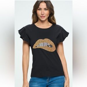 38 Chic Euro Graphic Tee with Ruffle Sleeves
